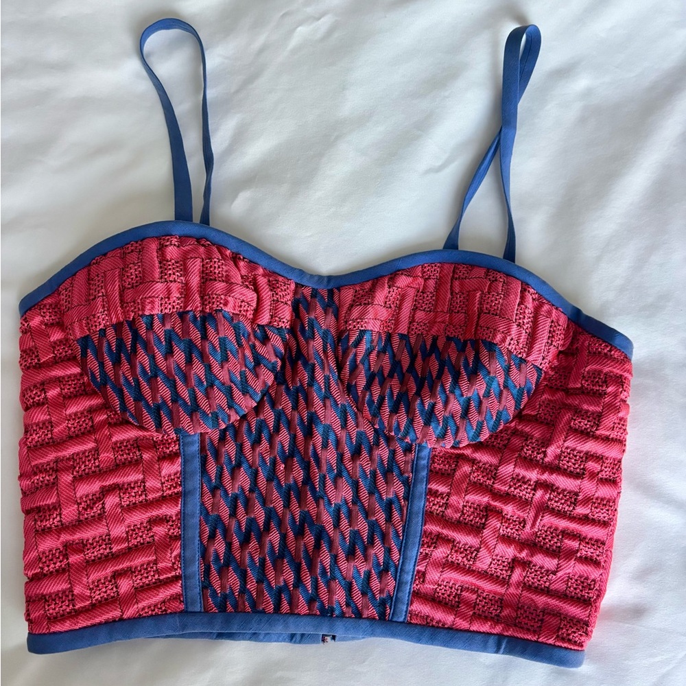 Jonathan Simkhai XS Pink and Blue Woven Bustier Top, new without tags